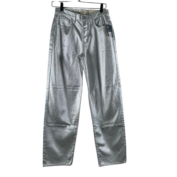 NEW Universal Threads Womens Metallic Silver Buttonfly 90s Baggy Pants 00 - Picture 1 of 11